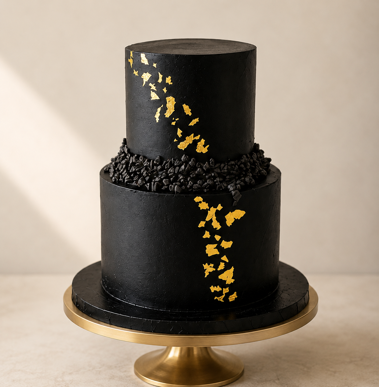 Black cake with gold accents